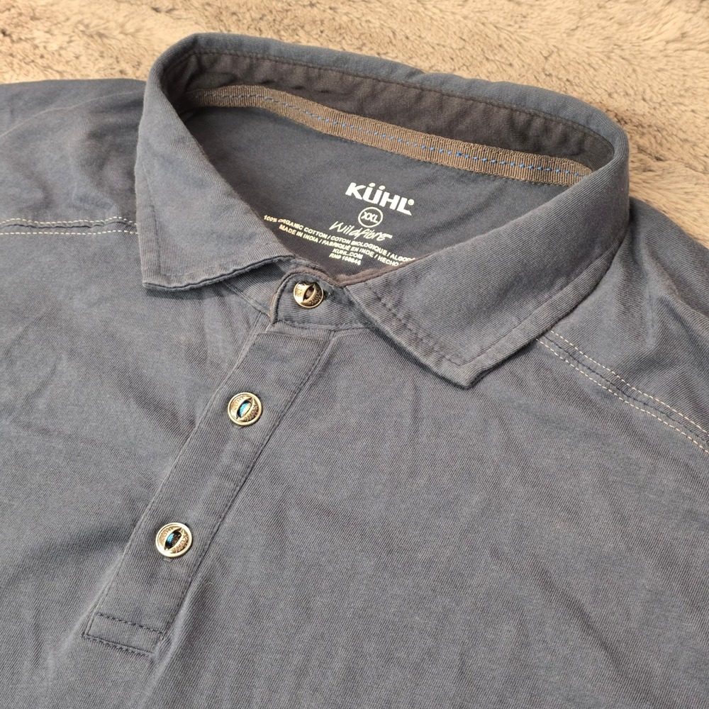 Kuhl Wildfibre Mens XXL Blue Organic Cotton Short Sleeve Polo Shirt RN108846